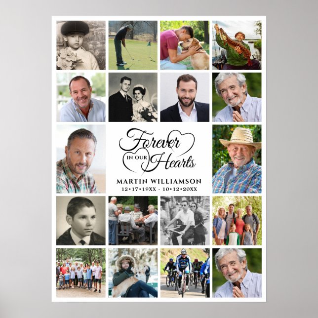 Memorial 18 Photo Collage Forever in our Hearts Poster (Front)