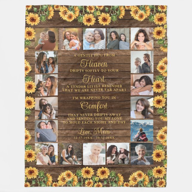 Memorial 18 Photos Hug From Heaven Sunflowers Fleece Blanket (Front)