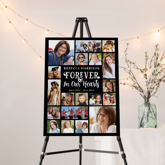 Memorial 19 Photo Collage Forever In Our Hearts Foam Board (In Situ (Stand))