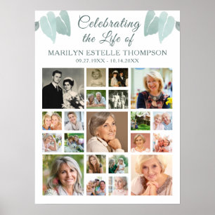 Memorial 21 Photo Collage Botanical Heart Leaves Poster