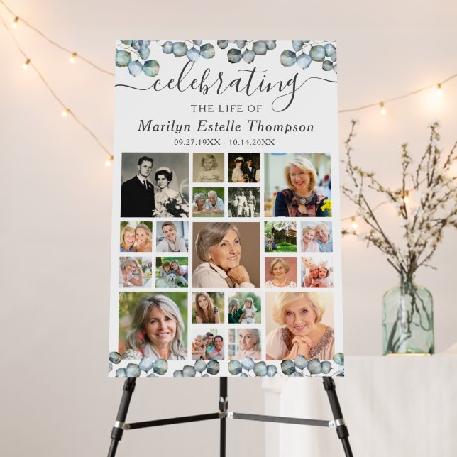 Memorial 21 Photo Collage Eucalyptus Script Foam Board (In Situ (Stand))