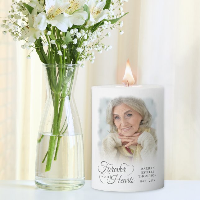 Memorial 2 Photos Forever in Our Hearts Keepsake Pillar Candle (Creator Uploaded)