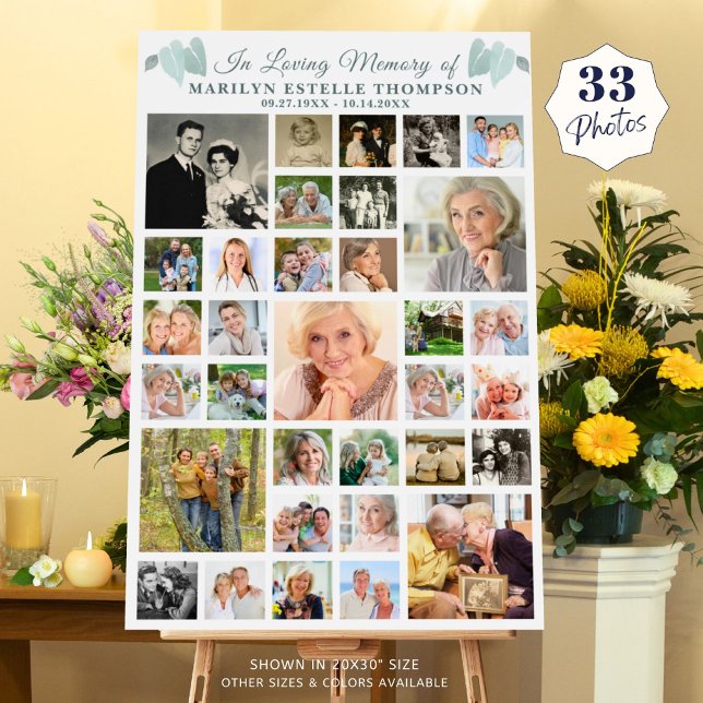 Memorial 33 Photo Collage Botanical Heart Leaves Foam Board (Creator Uploaded)