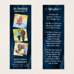 Memorial 3 Photo Blue Funeral Prayer Bookmark