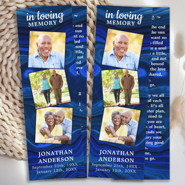 Memorial 3 Photo Funeral Prayer Bookmarks Blue   (Creator Uploaded)