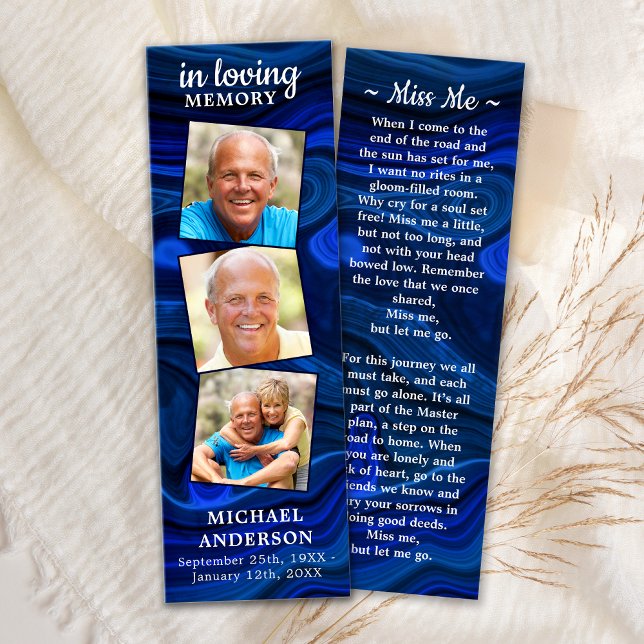 Memorial 3 Photo Poem Funeral Prayer Bookmark Blue (Creator Uploaded)