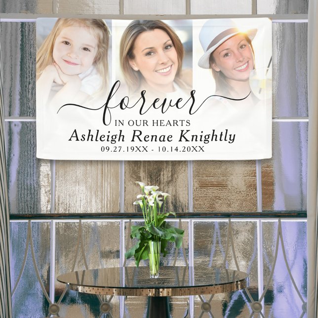 Memorial 3 Photos Forever In Our Hearts Script Banner (Creator Uploaded)