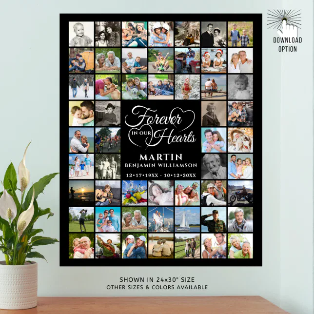 Memorial 54 Photo Collage FOREVER IN OUR HEARTS Poster | Zazzle