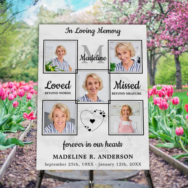 Memorial 5 Photo Collage Elegant Modern Funeral  Foam Board (Creator Uploaded)