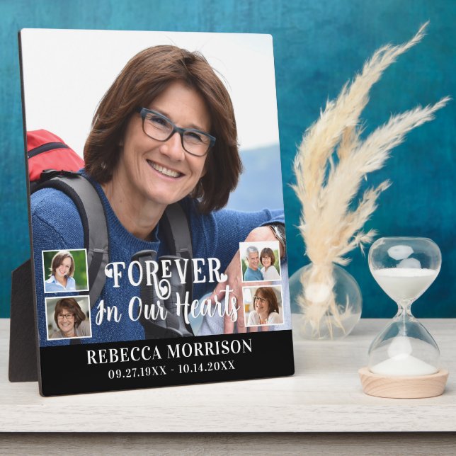 Memorial 5 Photo Modern Calligraphy Script Hearts Plaque (Side)