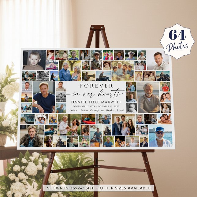 Memorial 64 Photo Collage Forever In Our Hearts Foam Board (Creator Uploaded)