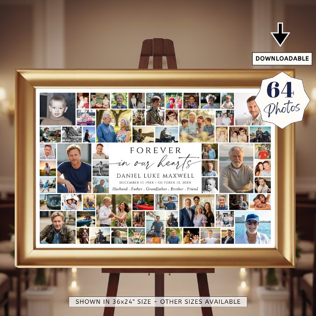 Memorial 64 Photo Collage Forever In Our Hearts Poster (Creator Uploaded)
