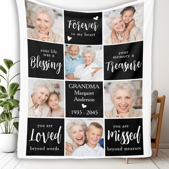 Memorial 6 Photo Collage Personalized Sympathy  Fleece Blanket (Creator Uploaded)