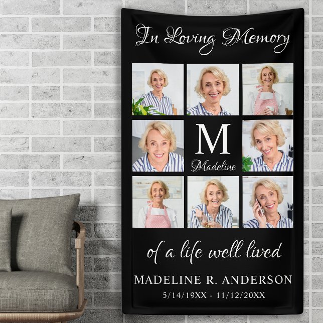 Memorial 8 Photo Collage Personalized Funeral  Banner (Creator Uploaded)