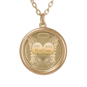 Memorial   Add Name   Dates   Gold Plated Necklace
