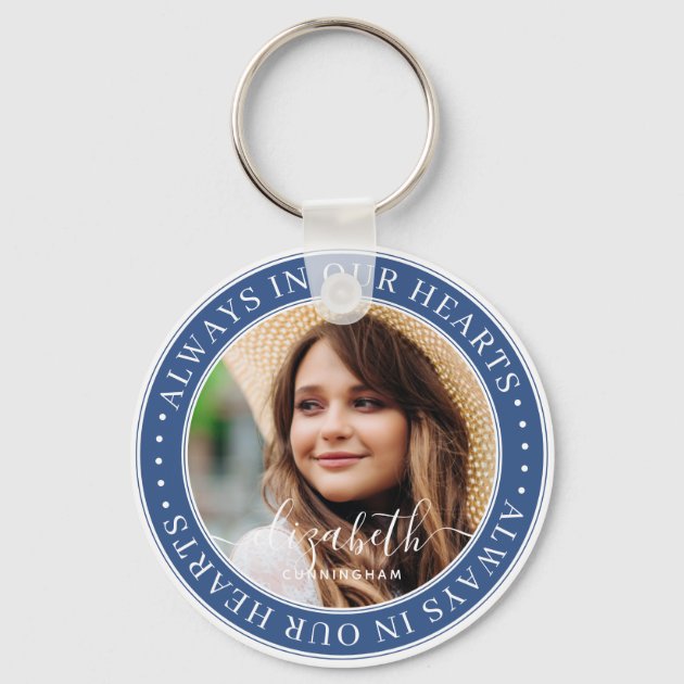 Memorial Always In Our Hearts Elegant Photo Keychain | Zazzle