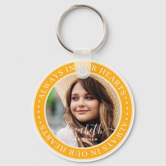 Memorial Always In Our Hearts  Elegant Photo Keychain (Front)