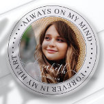 Memorial Always On My Mind Elegant Photo Button<br><div class="desc">This simple and classic design is composed of serif typography and add a custom photo. "Always on my mind,  Forever in my Heart"</div>