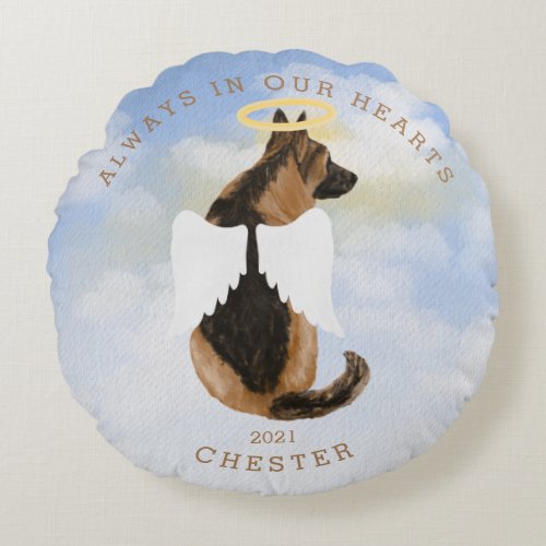 memorial angel dogs wings photo round pillow