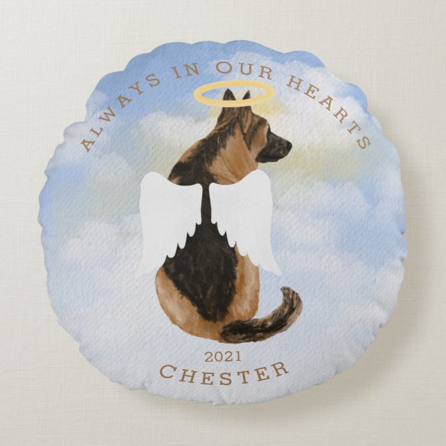 memorial angel dogs wings photo round pillow (Front)