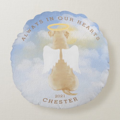 memorial angel dogs wings photo round pillow