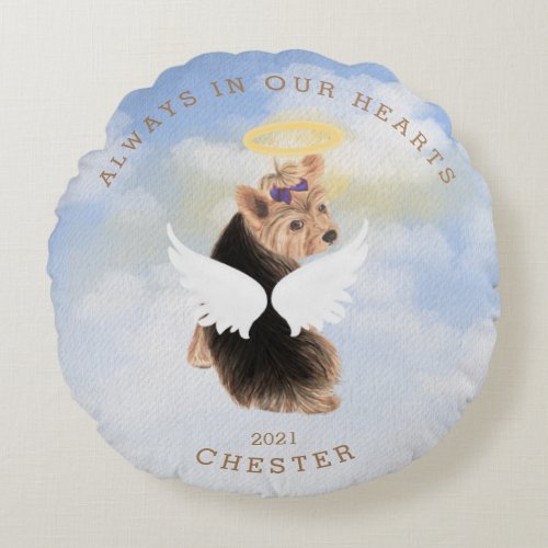 memorial angel dogs wings photo round pillow