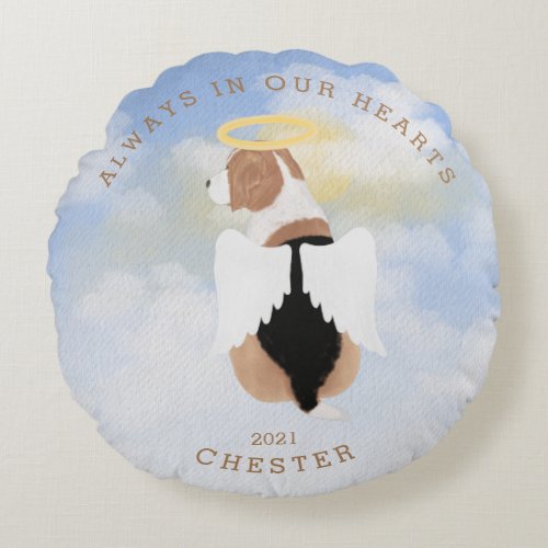 memorial angel dogs wings photo round pillow