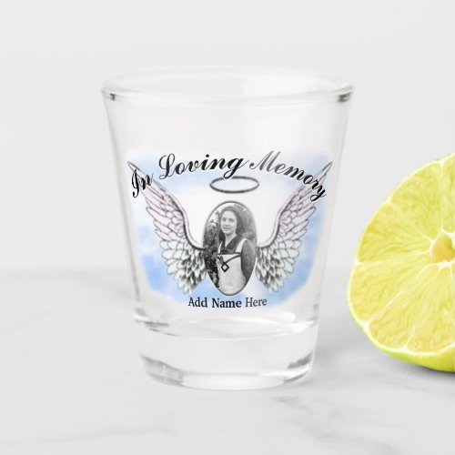 Memorial Angel Wings Add Photo  Name Shot Glass