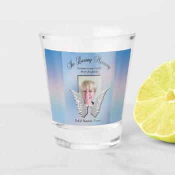 Memorial Angel Wings Add Photo Shot Glass by MemorialGiftShop at Zazzle