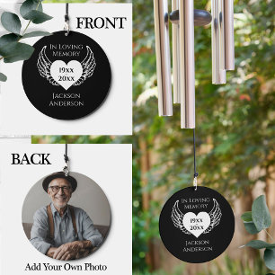 Memorial Angel Wings Heart One Photo Wind Chime