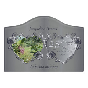 Memorial Anniversary Silvery Rose Frame Door Sign