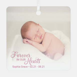 Memorial Baby Girl Photo Forever In Our Hearts Metal Ornament