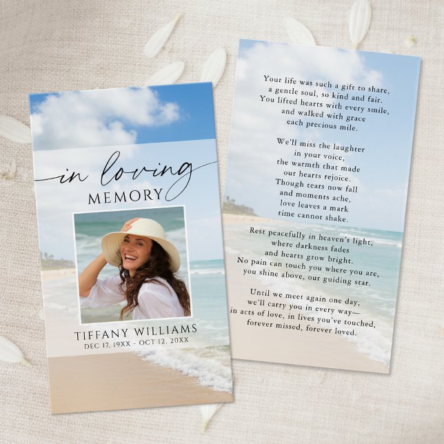 Memorial Beach In Loving Memory Photo Prayer Card (Creator Uploaded)