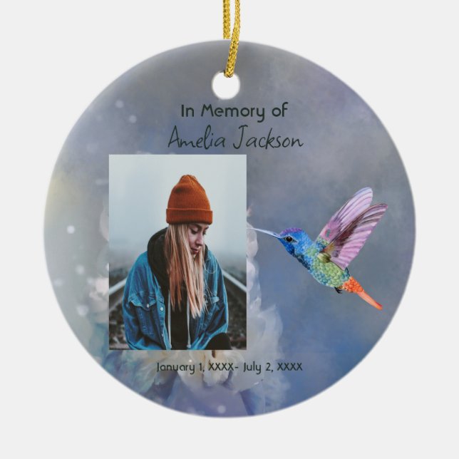 Memorial Beautiful  Garden Flower Hummingbird Ceramic Ornament (Front)