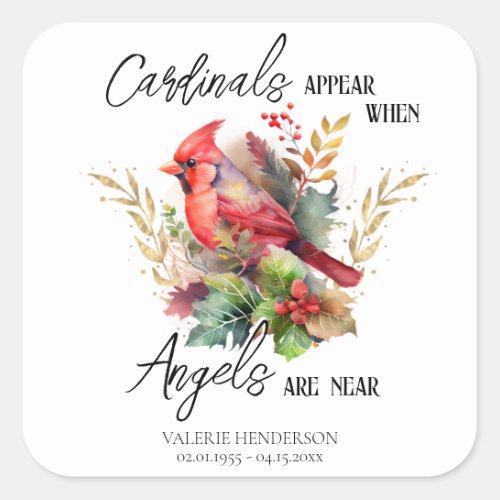  Memorial Bird Seed Cardinals Appear Square Sticker