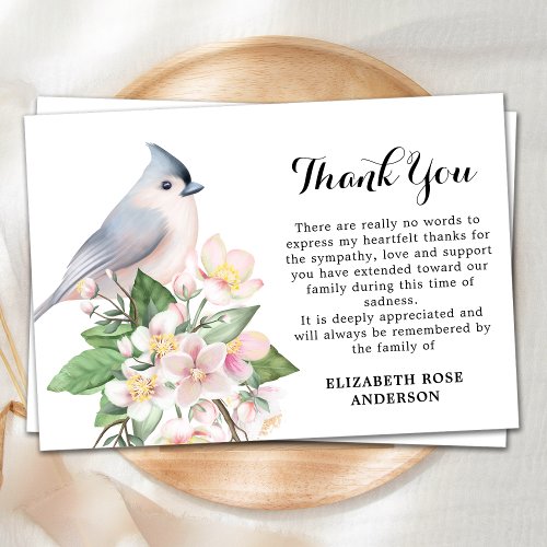 Memorial Bird Watercolor Floral Sympathy Funeral  Thank You Card