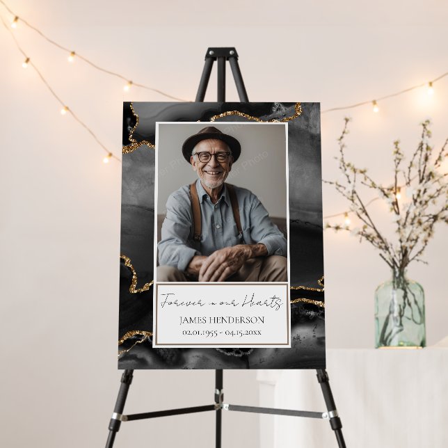 Memorial Black and Gold Marble Photo  Foam Board (In Situ (Stand))