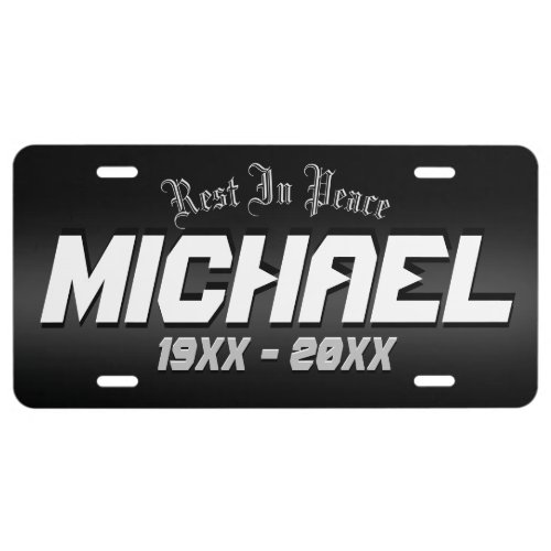 Memorial  Black and Silver License Plate