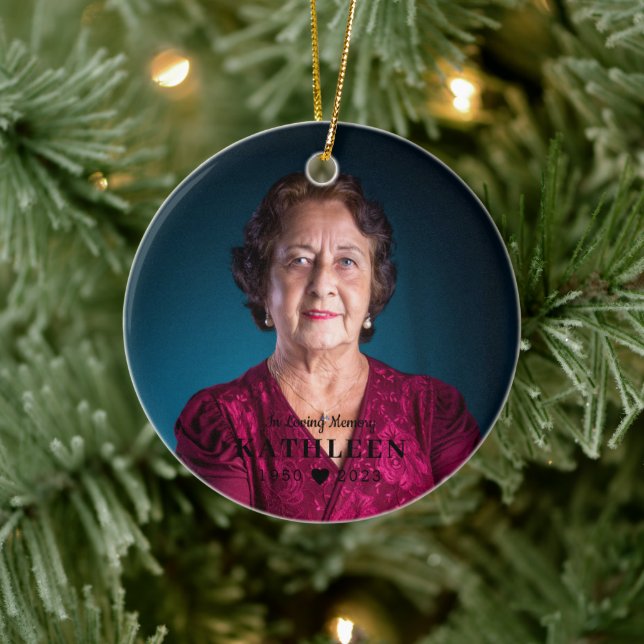 Memorial Black Full Photo Front Back Ceramic Ornament (Tree)