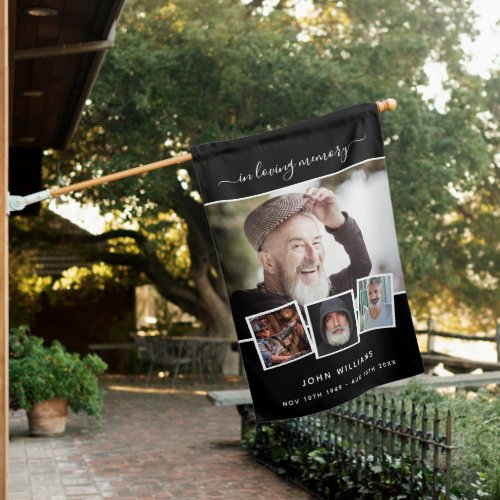 Memorial black photo collage welcome funeral house flag