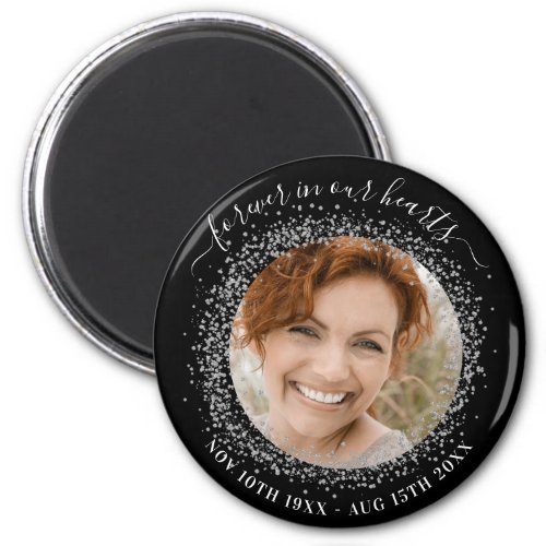 Memorial black silver sparkles photo love always  magnet