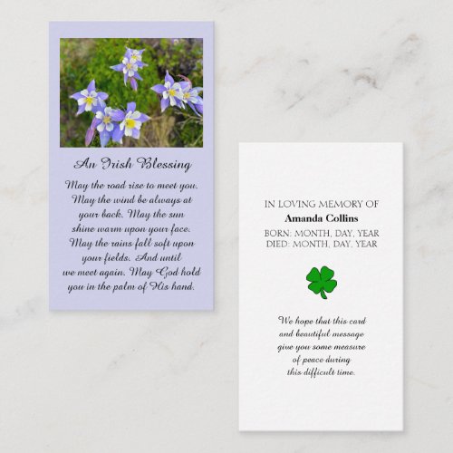 Memorial Blessing Blue, Violet, Yellow, Prayer Business Card
