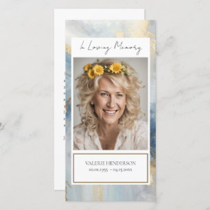 Memorial Blue and Gold Photo Funeral Bookmark Thank You Card