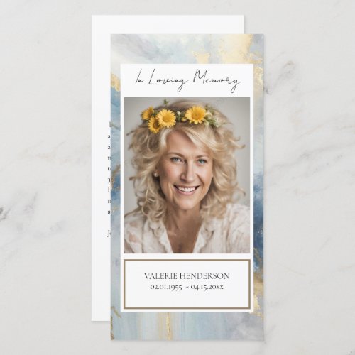 Memorial Blue and Gold Photo Funeral Bookmark Thank You Card