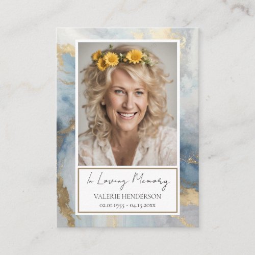 Memorial Blue and Gold Photo Funeral Keepsake Busi Business Card