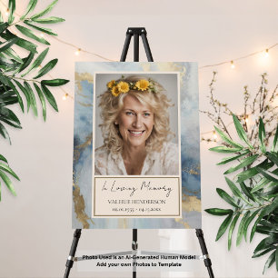 Memorial Blue and Gold Photo Funeral Welcome Foam Board