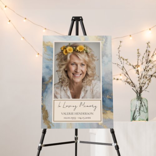 Memorial Blue and Gold Photo Funeral Welcome Foam Board