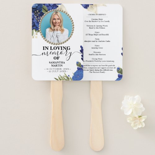 Memorial Blue Floral Celebration of Life Hand Fan