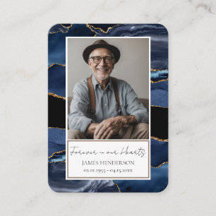 Memorial Blue Gold Stone Photo Funeral Keepsake Business Card