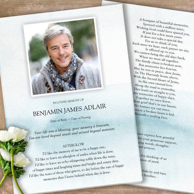 Memorial Blue Sympathy Funeral Thank You Card (Sympathy floral Celebration of Life, In Loving Memory, Forever in our Hearts Funeral thank you cards)